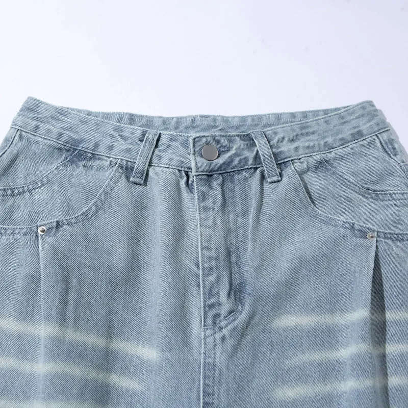 Damen Hochtaillierte weite Cropped-Jeans mit Bundfalten und Utility-Taschen Nord Taschen