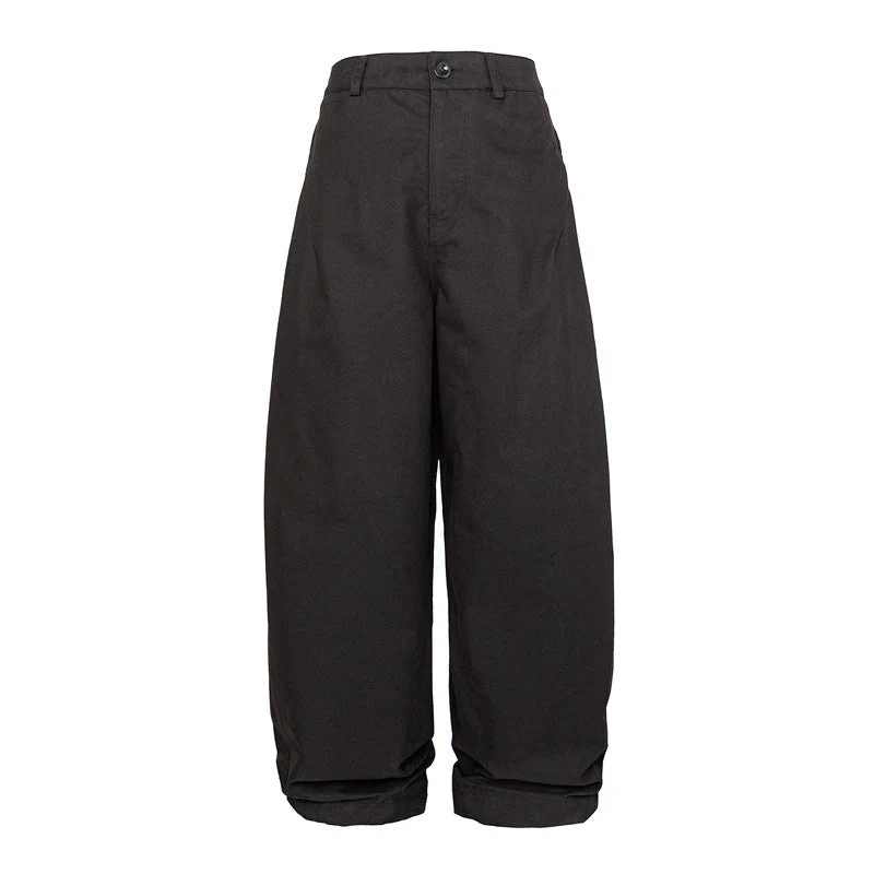 Damen Hohe Taillenweite Culotte-Hose aus schwerer Baumwollmischung mit Umschlagbund Nord Taschen