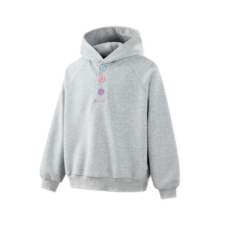 Damen Kapuzenpullover mit halber Knopfleiste, dekorativer Sattelnaht und Oversize-Schnitt Nord Taschen
