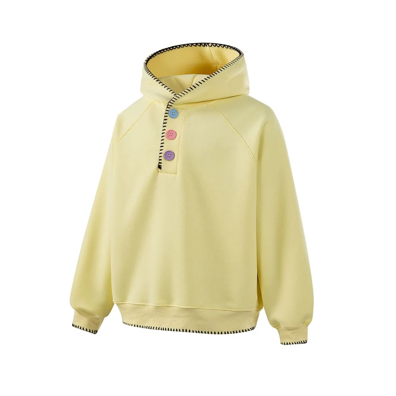 Damen Kapuzenpullover mit halber Knopfleiste, dekorativer Sattelnaht und Oversize-Schnitt Nord Taschen