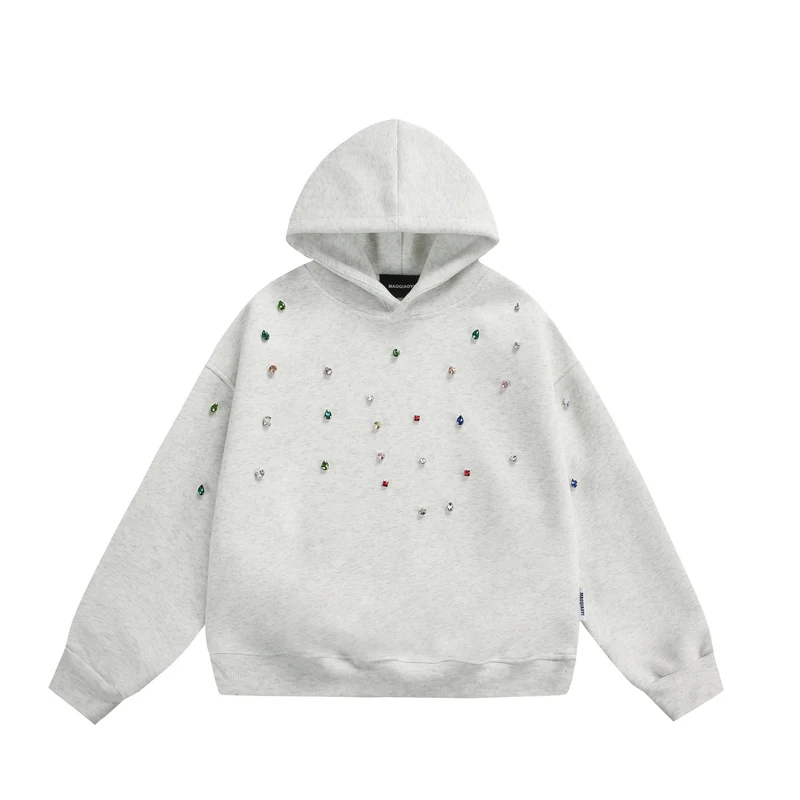 Damen Oversize-Kapuzenpullover mit Strassapplikationen und Relaxed-Schnitt Nord Taschen