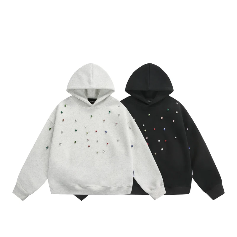 Damen Oversize-Kapuzenpullover mit Strassapplikationen und Relaxed-Schnitt Nord Taschen