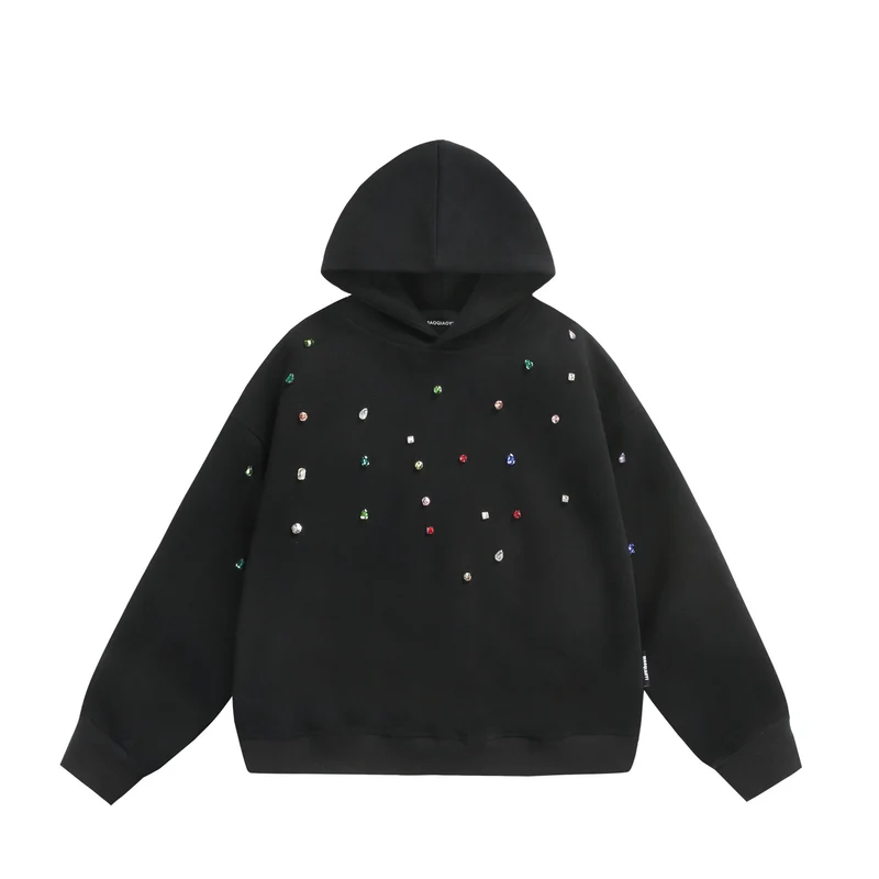 Damen Oversize-Kapuzenpullover mit Strassapplikationen und Relaxed-Schnitt Nord Taschen