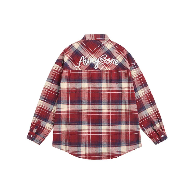 Damen Oversize Karo-Hemdjacke mit Kimono‑Schnitt, Tunnelzugbändern und aufgesetzten Taschen Nord Taschen