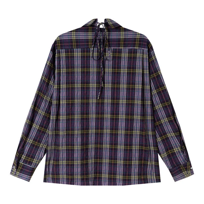Damen Oversize-Karobluse aus leichter Baumwollmischung mit diagonalem Brusttaschen-Detail Nord Taschen