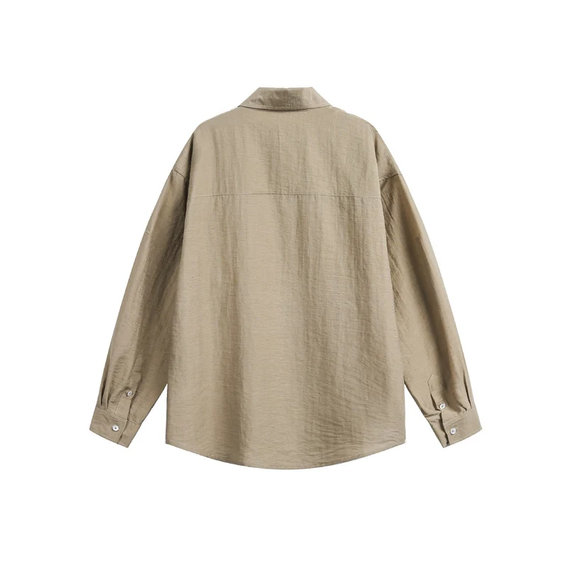 Damen Oversize Leinenblend-Hemdbluse mit großem Kentkragen und aufgesetzter Brusttasche Nord Taschen