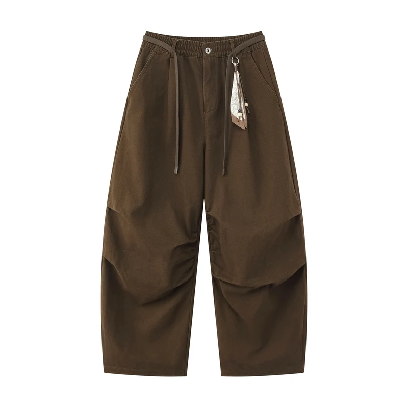 Damen Weite Culotte‑Hose mit Elastikbund, Stufenfalten und dekorativem Tuchanhänger Nord Taschen