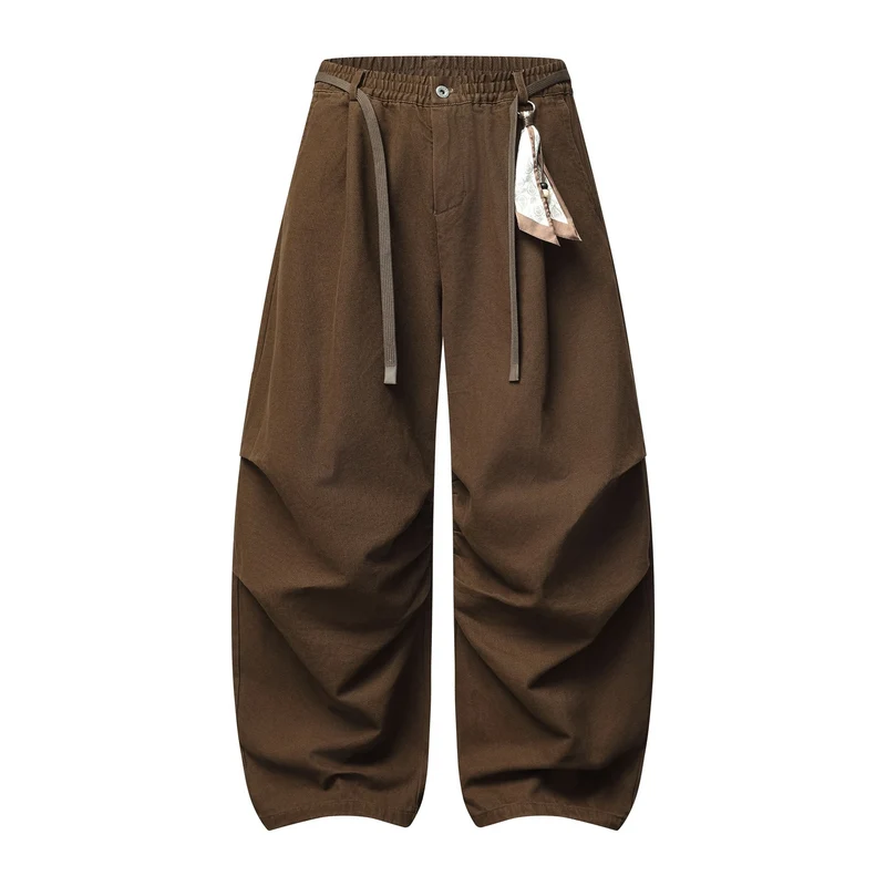 Damen Weite Culotte‑Hose mit Elastikbund, Stufenfalten und dekorativem Tuchanhänger Nord Taschen