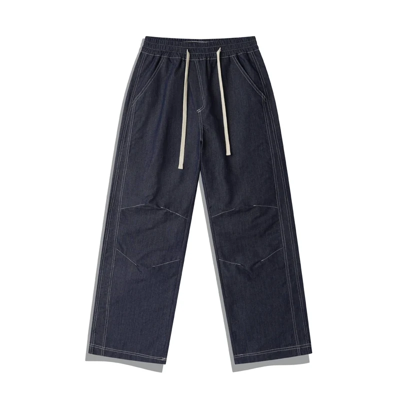 Damen Weite Denim-Cargo-Culotte mit elastischem Bund und Kontraststeppung Nord Taschen