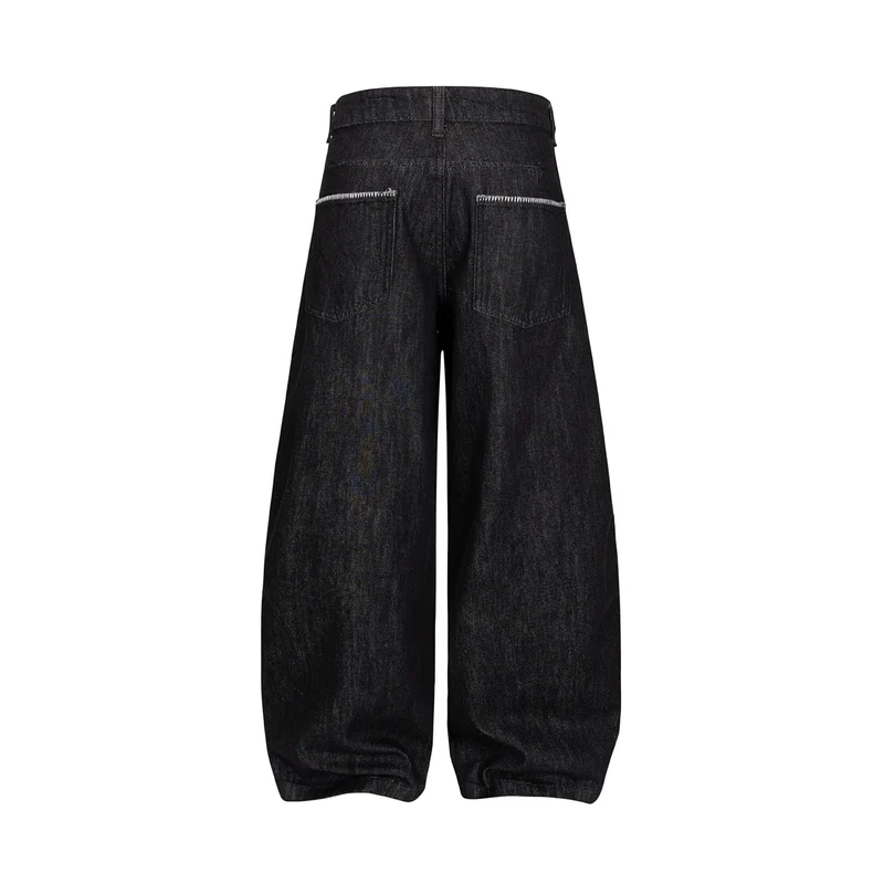 Damen Weite Denim-Hose im Culotte-Style mit hohem Bund und elastischem Saum Nord Taschen