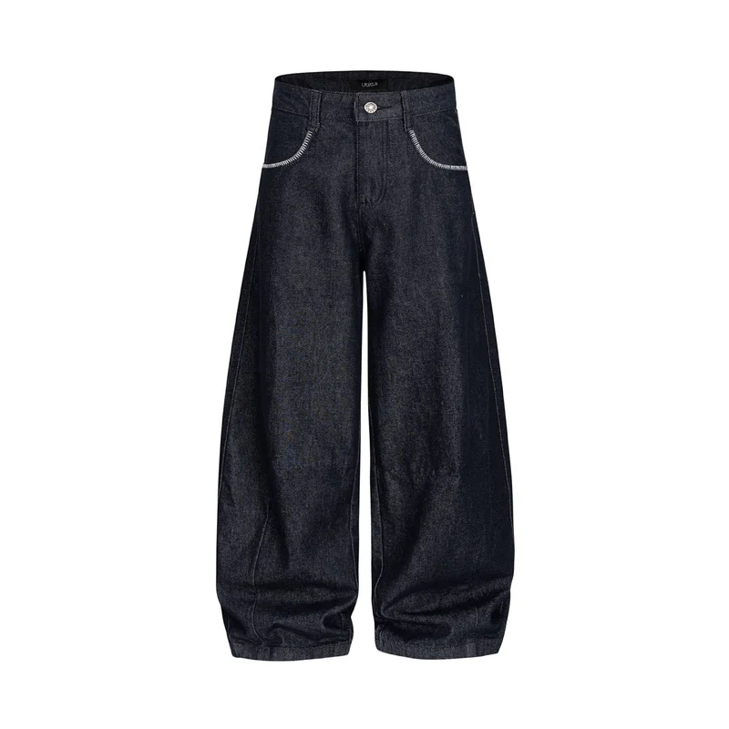 Damen Weite Denim-Hose im Culotte-Style mit hohem Bund und elastischem Saum Nord Taschen