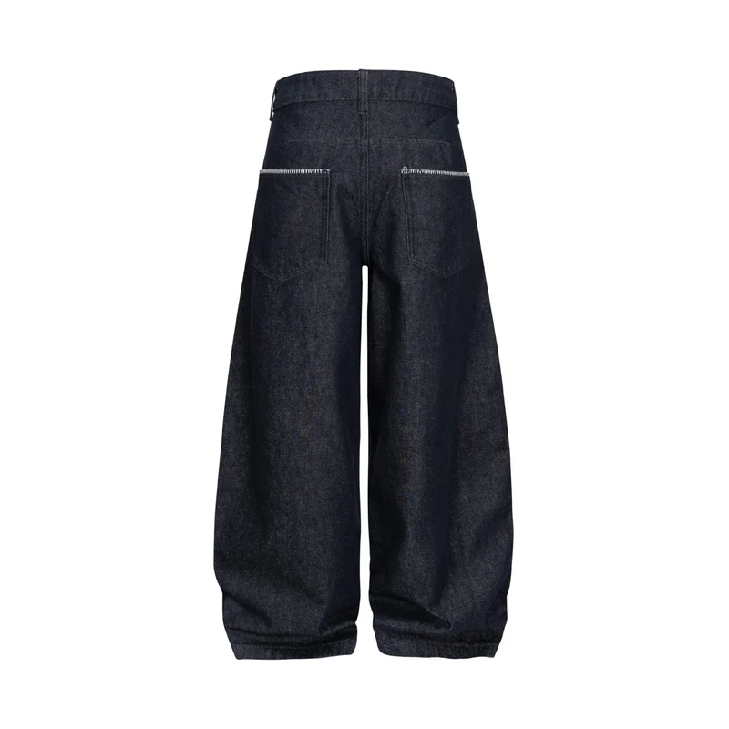 Damen Weite Denim-Hose im Culotte-Style mit hohem Bund und elastischem Saum Nord Taschen