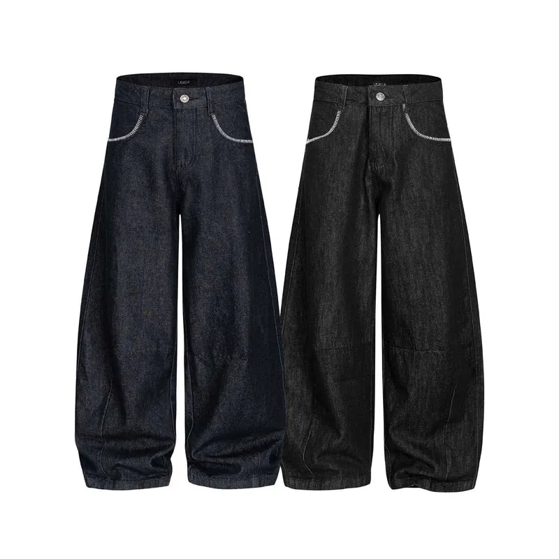 Damen Weite Denim-Hose im Culotte-Style mit hohem Bund und elastischem Saum Nord Taschen