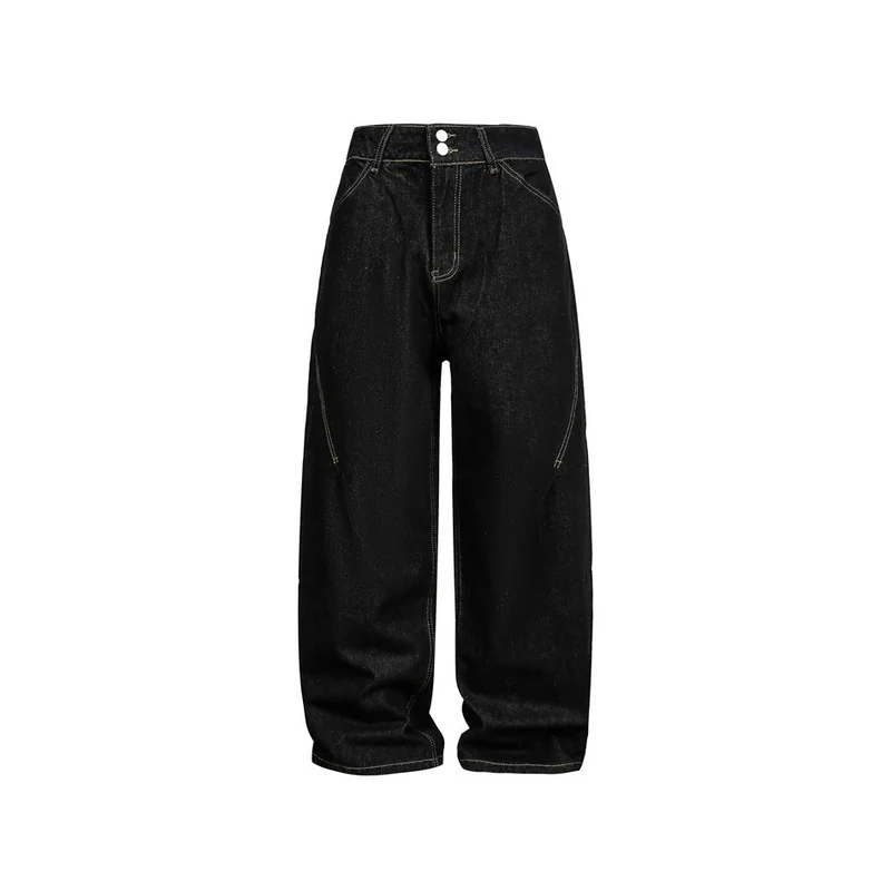 Damen Weite High‑Waist Baggy-Jeans aus schwerem Denim mit Kontrastnähten Nord Taschen