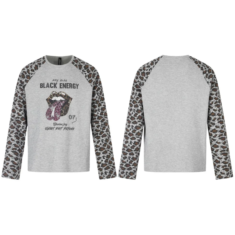 Damen Lässiges Langarmshirt mit Raglanärmeln, Leoparden-Ärmeln und Statement-Print Nord Taschen