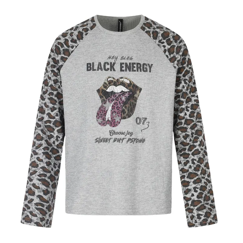 Damen Lässiges Langarmshirt mit Raglanärmeln, Leoparden-Ärmeln und Statement-Print Nord Taschen