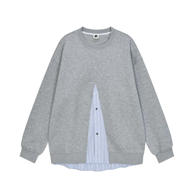 Damen Lässiges Oversize-Sweatshirt mit eingearbeitetem Hemd-Detail und Front-Öffnung Nord Taschen