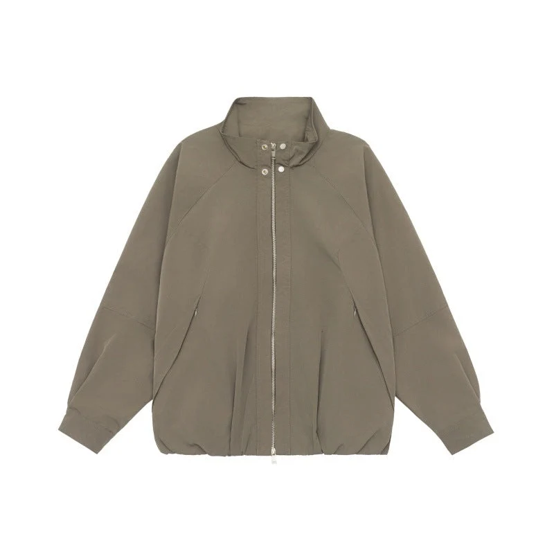 Damen Leichte Raglan-Bomberjacke mit Stehkragen und elastischem Saum Nord Taschen