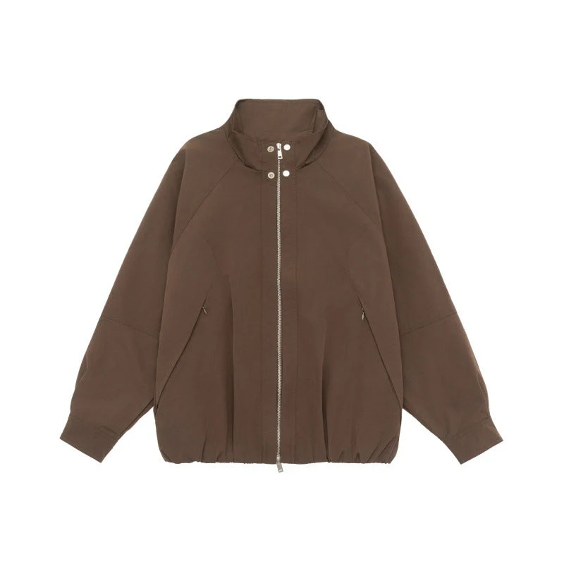 Damen Leichte Raglan-Bomberjacke mit Stehkragen und elastischem Saum Nord Taschen