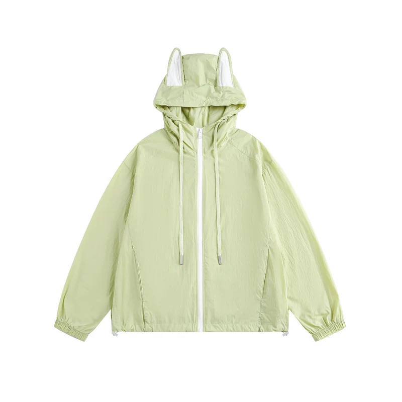 Damen Leichter Kapuzen-Anorak mit Ohrenapplikation und Tunnelzug Nord Taschen