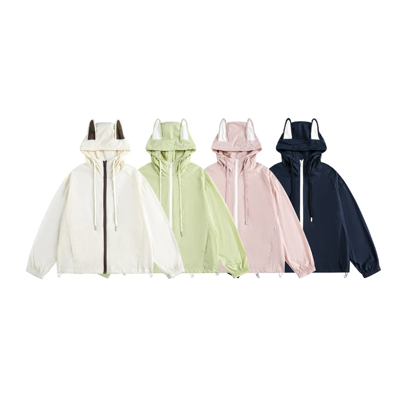 Damen Leichter Kapuzen-Anorak mit Ohrenapplikation und Tunnelzug Nord Taschen