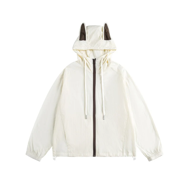 Damen Leichter Kapuzen-Anorak mit Ohrenapplikation und Tunnelzug Nord Taschen