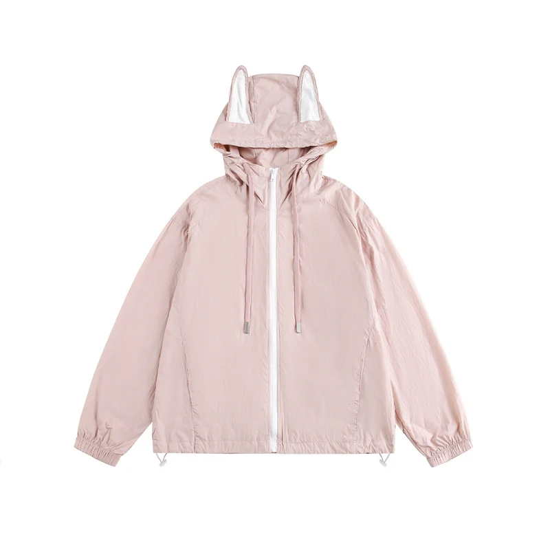 Damen Leichter Kapuzen-Anorak mit Ohrenapplikation und Tunnelzug Nord Taschen
