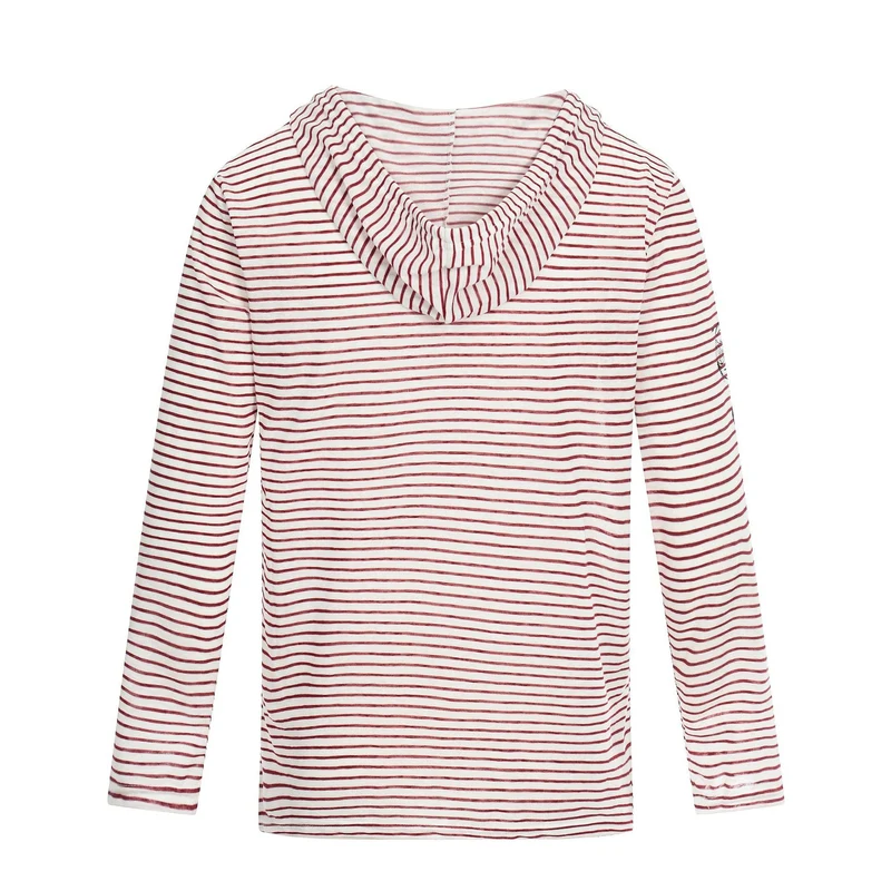 Damen Leichtes Kapuzen-Longsleeve mit V-Ausschnitt, Streifenmuster und Vintage-Print Nord Taschen