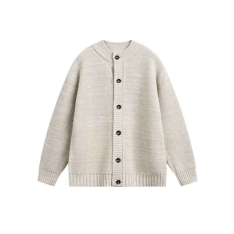 Damen Strukturiertes Oversize-Strickcardigan mit Rundhals und durchgehender Knopfleiste Nord Taschen