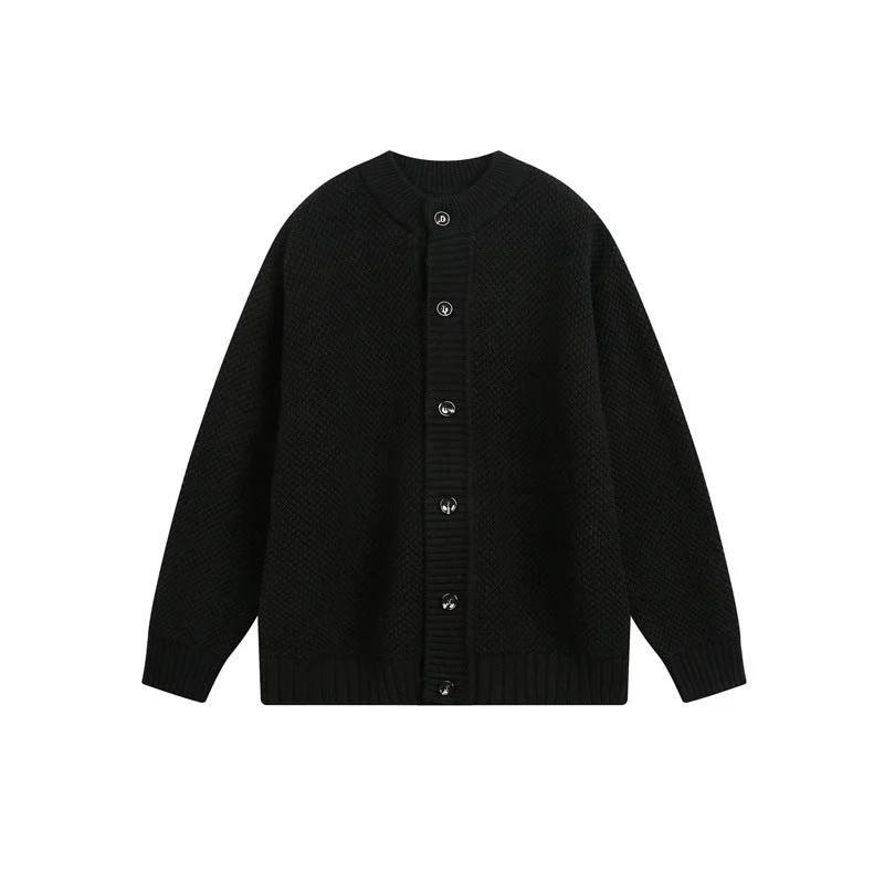 Damen Strukturiertes Oversize-Strickcardigan mit Rundhals und durchgehender Knopfleiste Nord Taschen