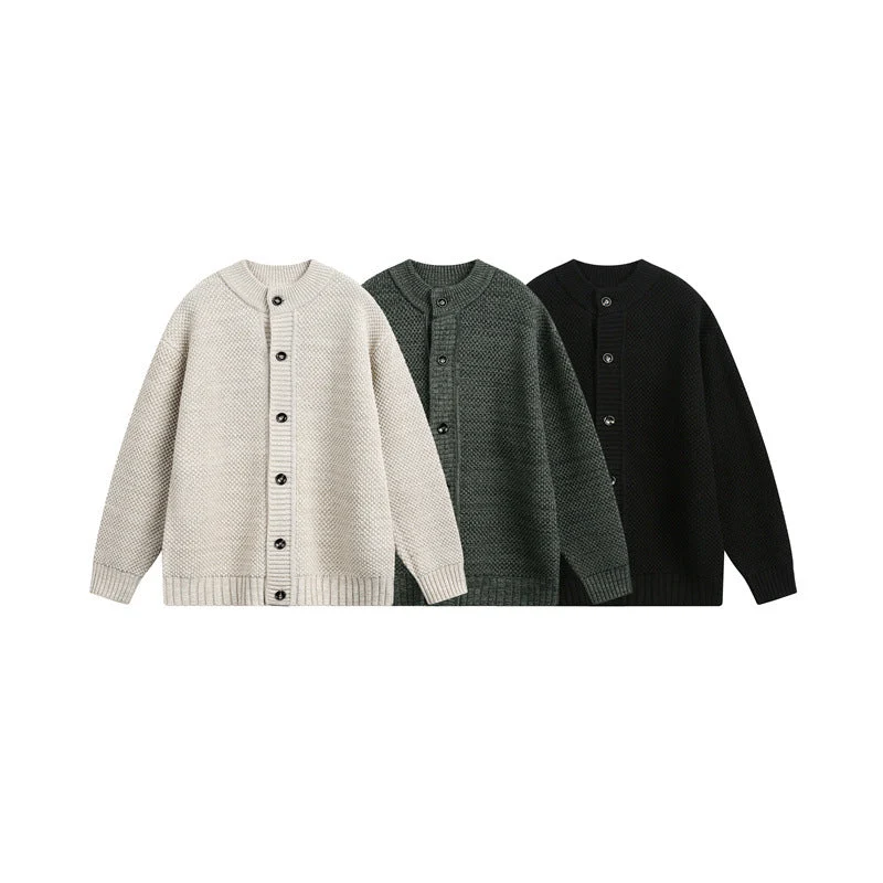 Damen Strukturiertes Oversize-Strickcardigan mit Rundhals und durchgehender Knopfleiste Nord Taschen
