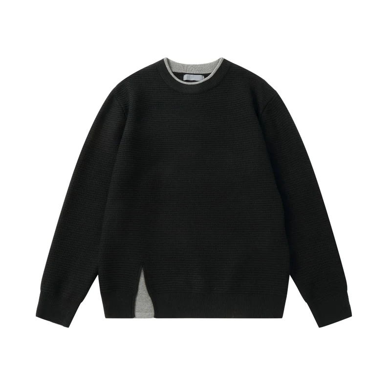 Damen Strukturiertes Rundhals-Sweatshirt mit seitlichem Keilschlitz Nord Taschen