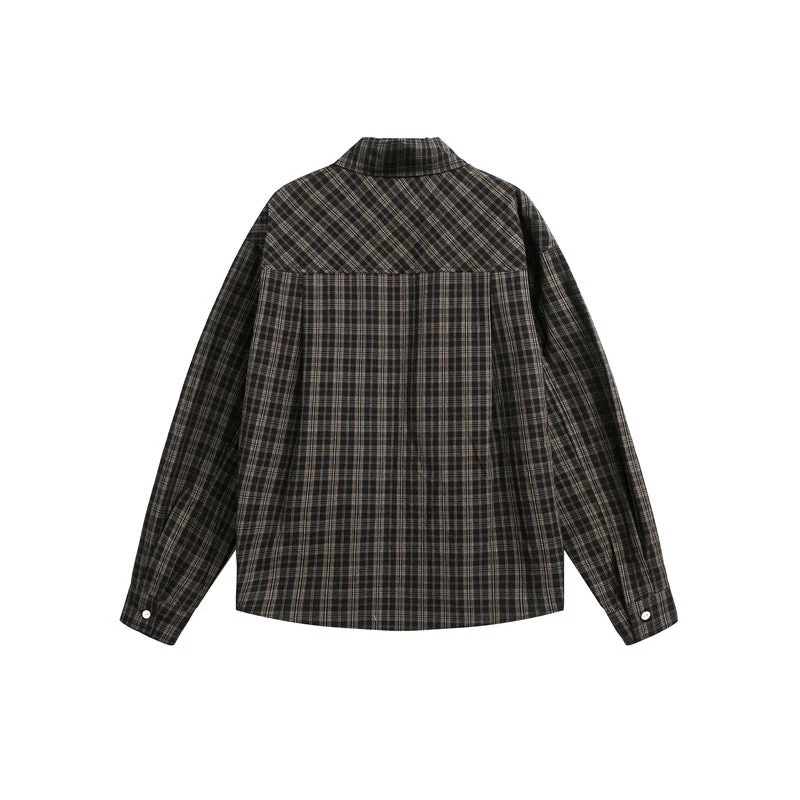 Damen Karierte Oversize-Hemdbluse mit Brusttasche und dekorativem Schriftprint Nord Taschen