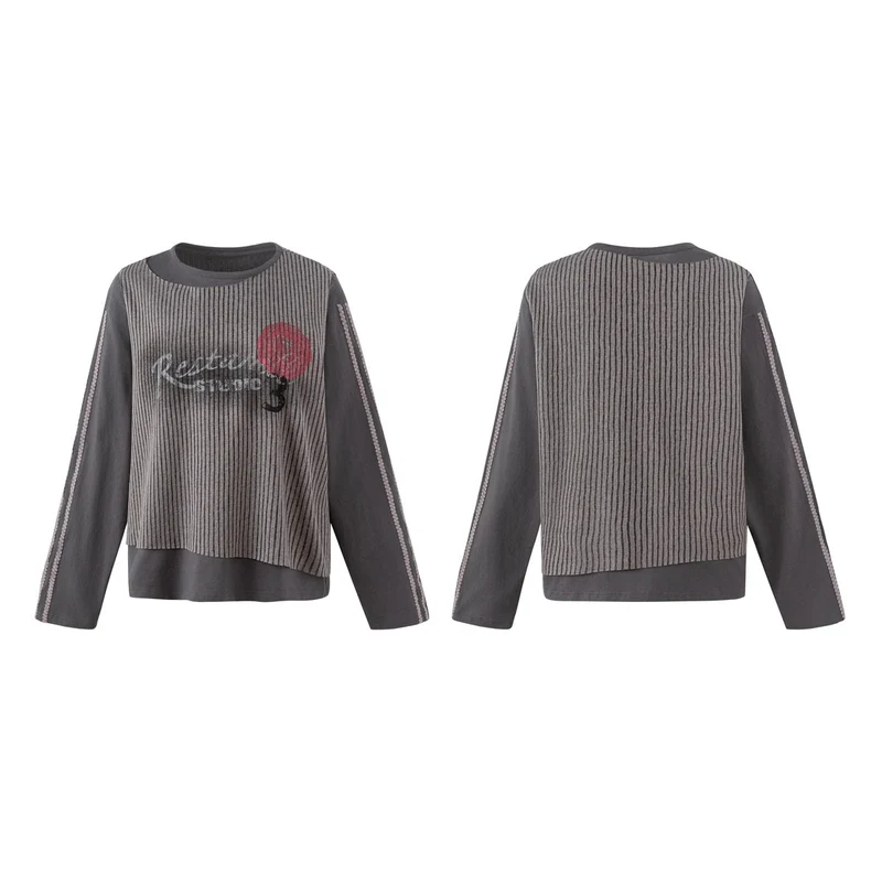 Damen Lagen-Langarmshirt mit gestreiftem Frontpanel und Spitzenband Nord Taschen