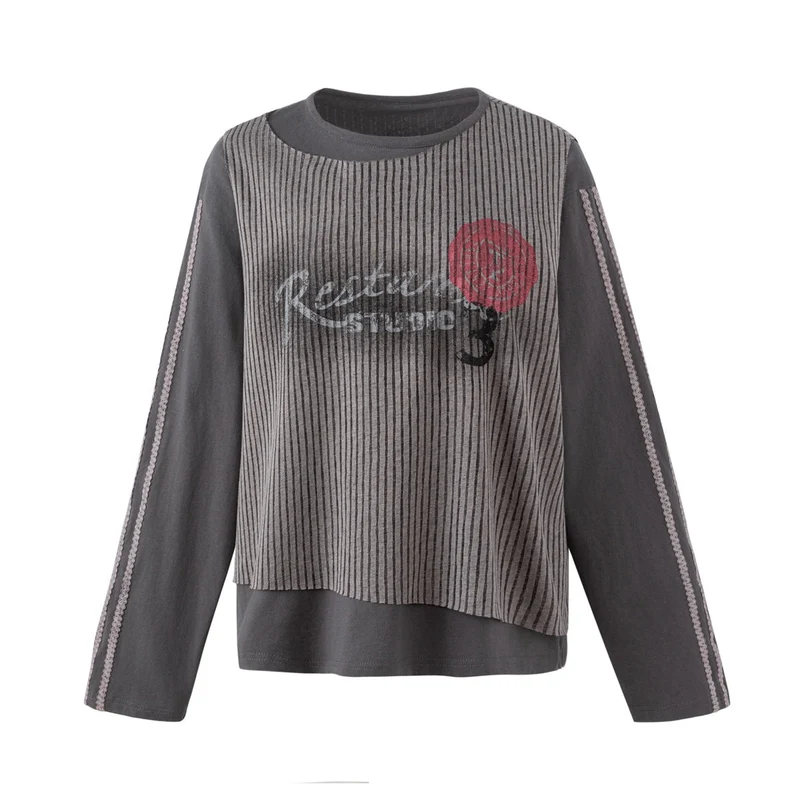 Damen Lagen-Langarmshirt mit gestreiftem Frontpanel und Spitzenband Nord Taschen