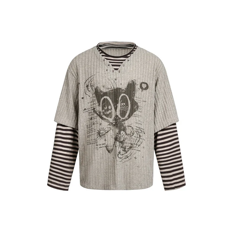 Damen Lagenlook-Longsleeve mit gestreiften Ärmelärmeln und grafischem Statement-Print Nord Taschen