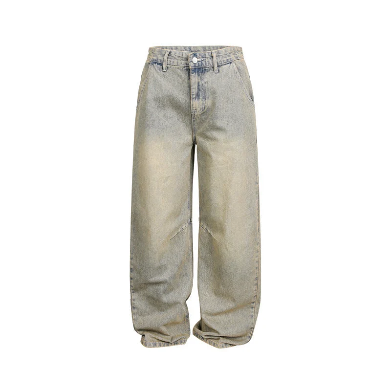 Damen Weite High‑Waist Baggy-Jeans mit Used-Waschung und Knie-Paneelen Nord Taschen