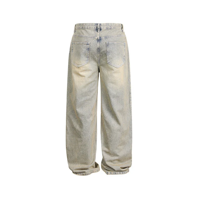 Damen Weite High‑Waist Baggy-Jeans mit Used-Waschung und Knie-Paneelen Nord Taschen