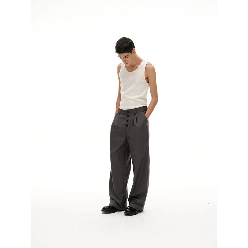 Damen Weite High-Waist Bundfaltenhose mit markanter Knopfleiste Nord Taschen