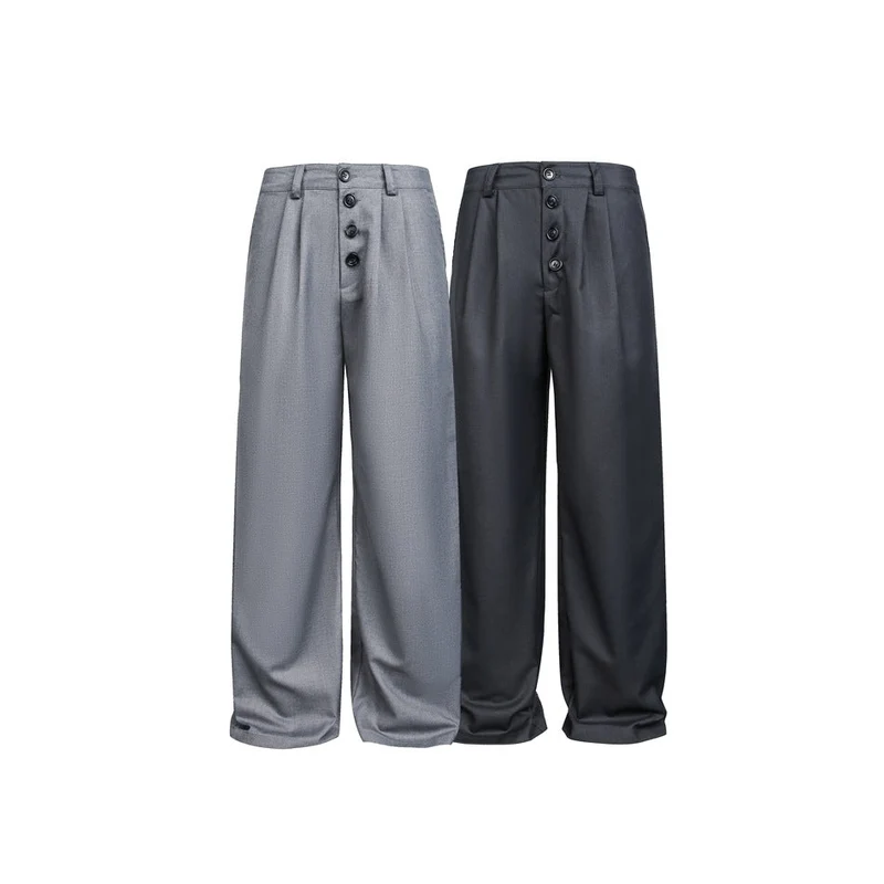 Damen Weite High-Waist Bundfaltenhose mit markanter Knopfleiste Nord Taschen