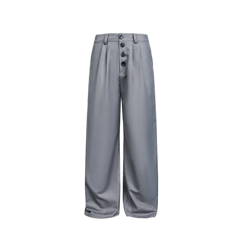 Damen Weite High-Waist Bundfaltenhose mit markanter Knopfleiste Nord Taschen
