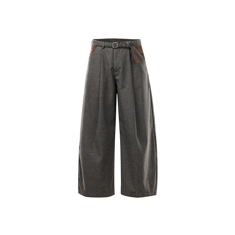 Damen Weite High Waist Culotte-Hose mit Gürtel und Kontrasttaschen Nord Taschen