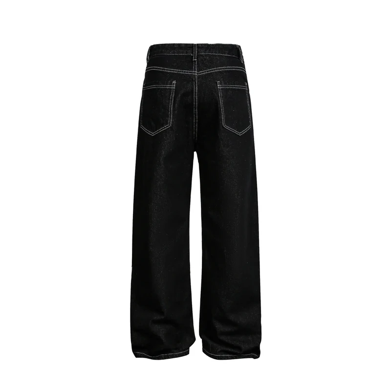 Damen Weite High-Waist Jeanshose mit asymmetrischem Knopfverschluss und Kontrastnähten Nord Taschen