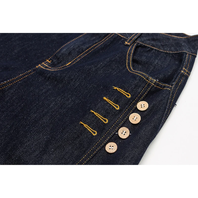 Damen Weite High‑Waist Jeanshose mit Ballon‑Silhouette und seitlichen Zierknöpfen Nord Taschen