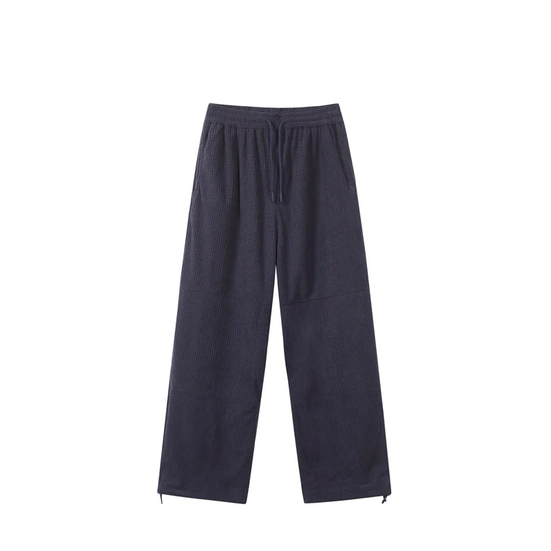 Damen Waffelstrick-Loungehose mit weitem Bein, elastischem Bund und Tunnelzug Nord Taschen