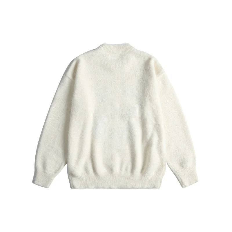 Damen Weicher Pullover mit verspielter Katzenstickerei und leichtem Stehkragen Nord Taschen