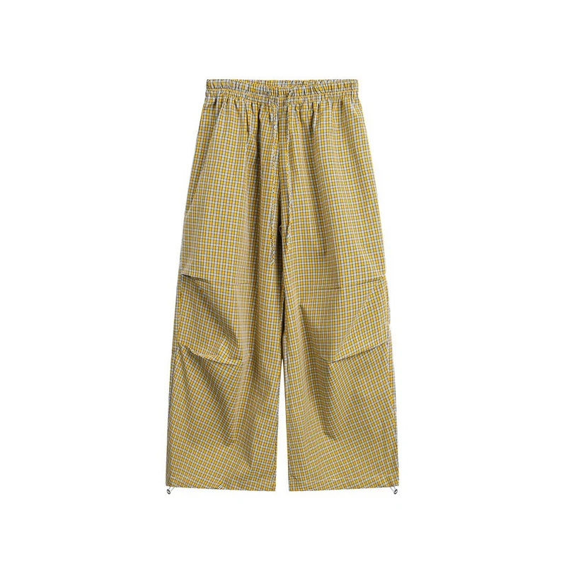 Damen Weite Baumwollhose mit elastischem Bund, Karomuster und verstellbarer Saumkordel Nord Taschen