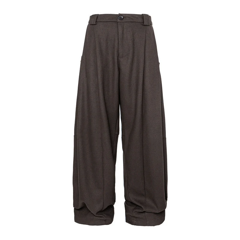 Damen Weite Bundfalten-Hose im Palazzo-Stil mit hoher Taille und Umschlagbund Nord Taschen