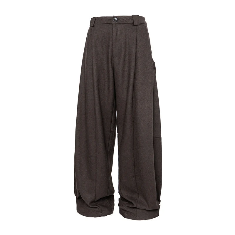 Damen Weite Bundfalten-Hose im Palazzo-Stil mit hoher Taille und Umschlagbund Nord Taschen