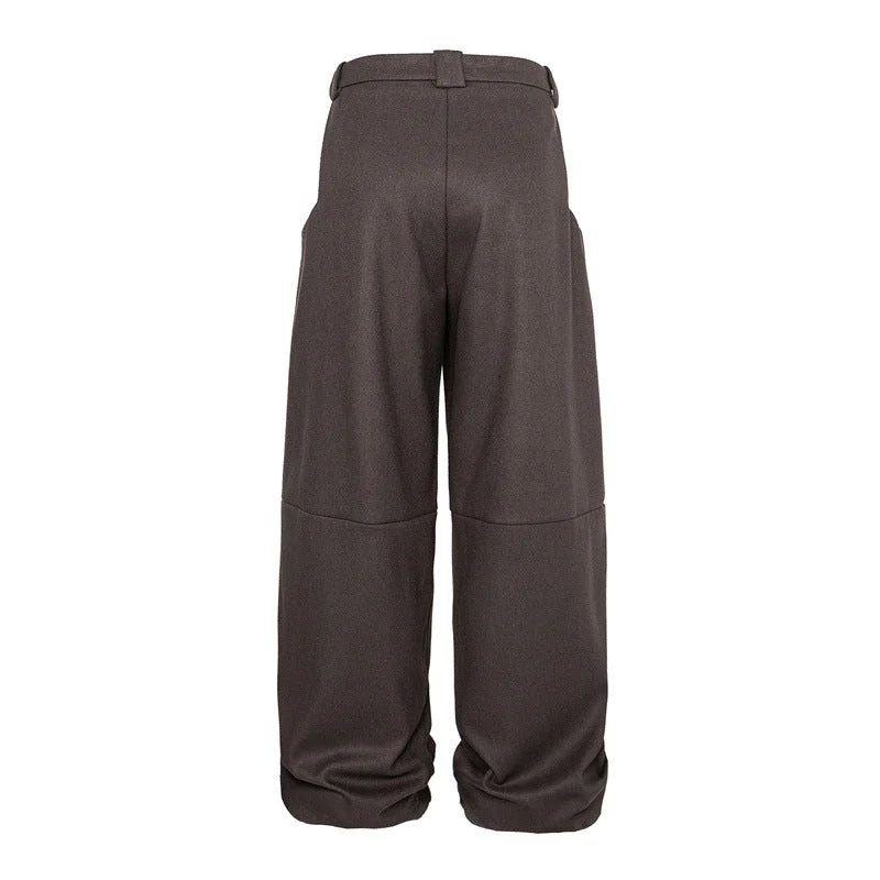 Damen Weite Bundfalten-Hose im Palazzo-Stil mit hoher Taille und Umschlagbund Nord Taschen